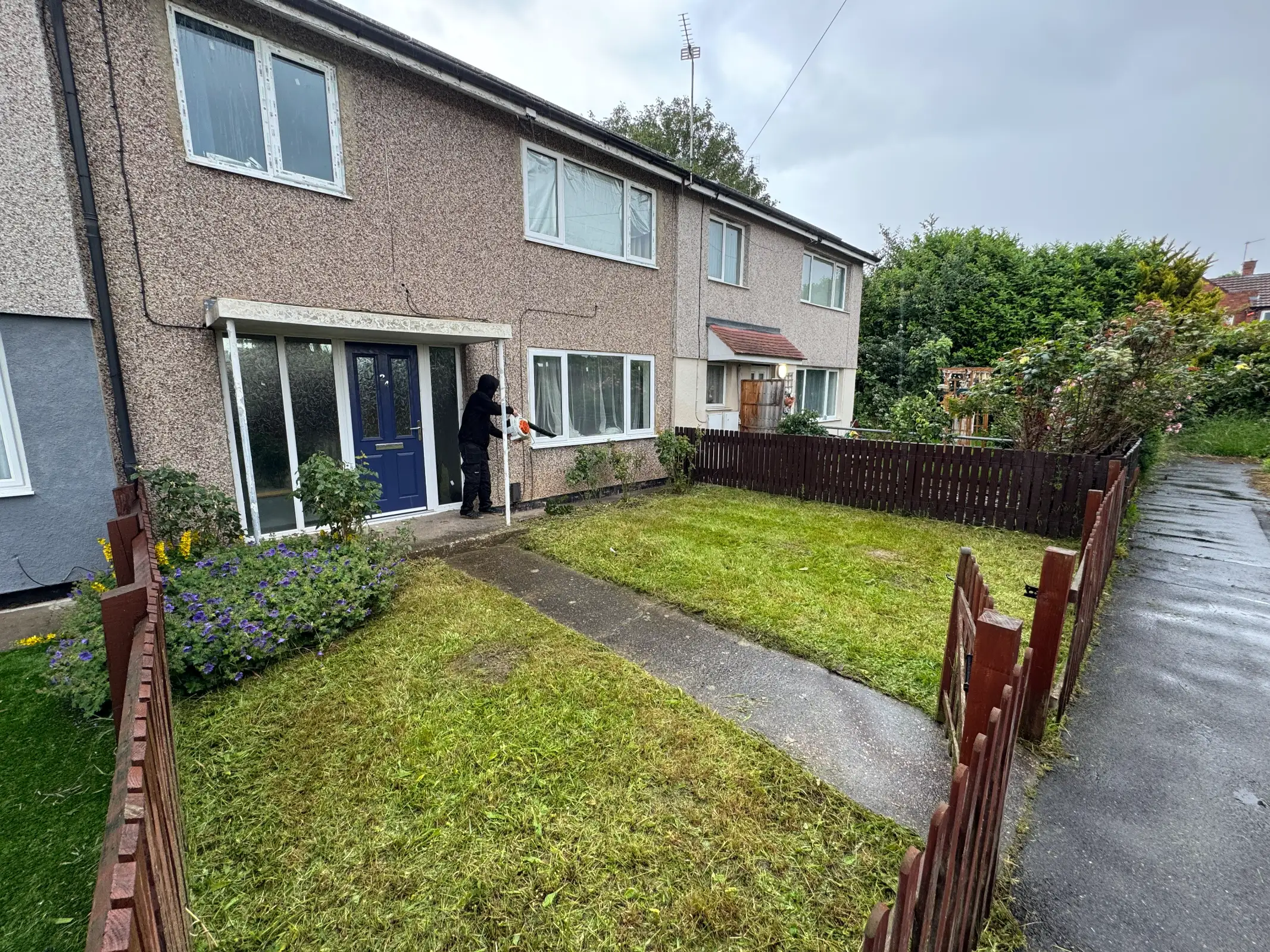 A well-maintained garden with neat flower beds.