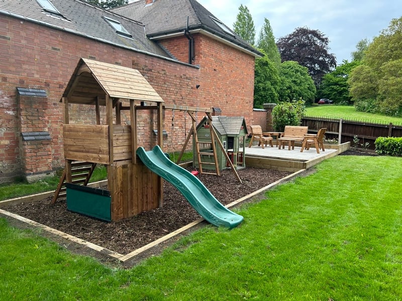 New lawn, patio and children's play set in Derby