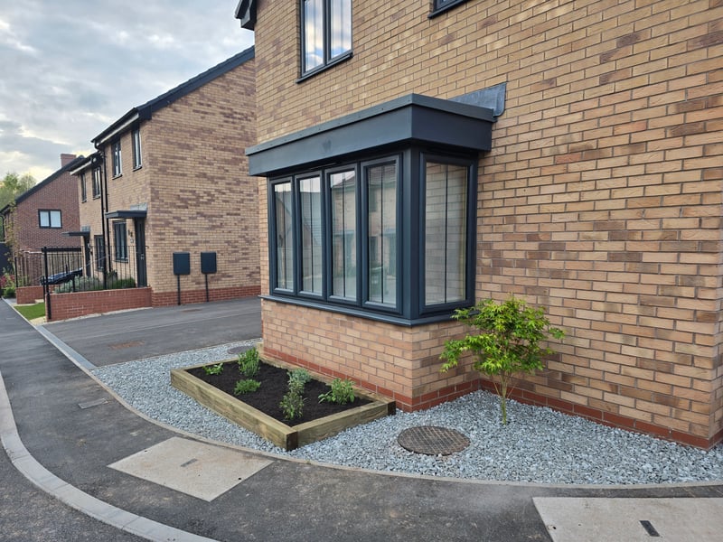 Finished gravel border and planting along frontage in Derby