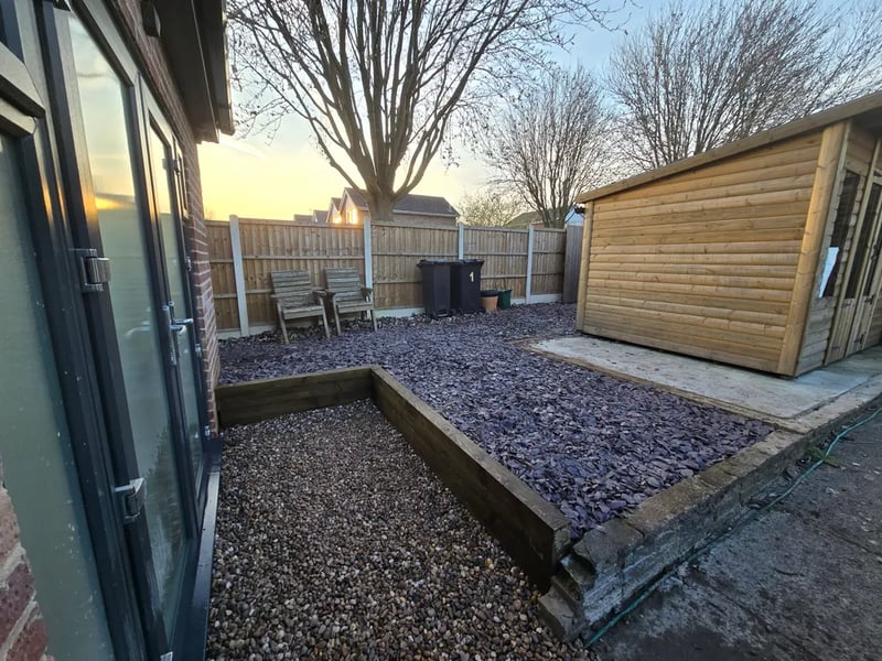 Landscaped garden with new planting borders and tidy lawn in Derby